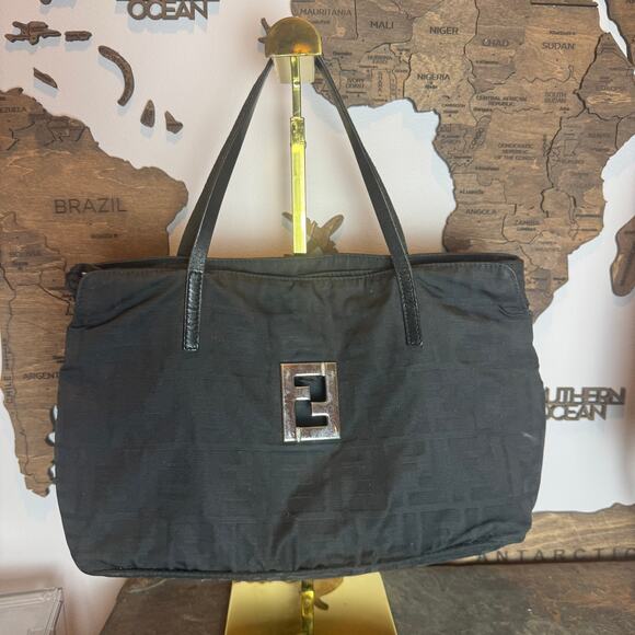 Fendi Black FF Cutout Zucca Canvas Shoulder Bag SHW Authentic CoA - Picture 1 of 10
